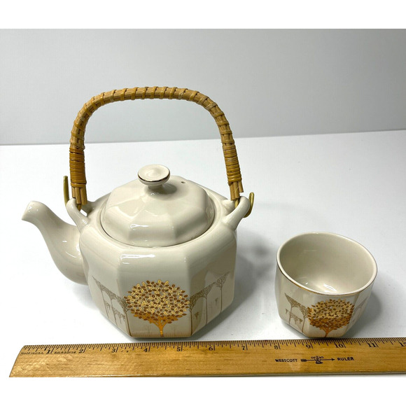 Otagiri Japan Tea Set Golden Mist Teapot With 4 Cups and Lid Holds 24oz Beige - Picture 13 of 16